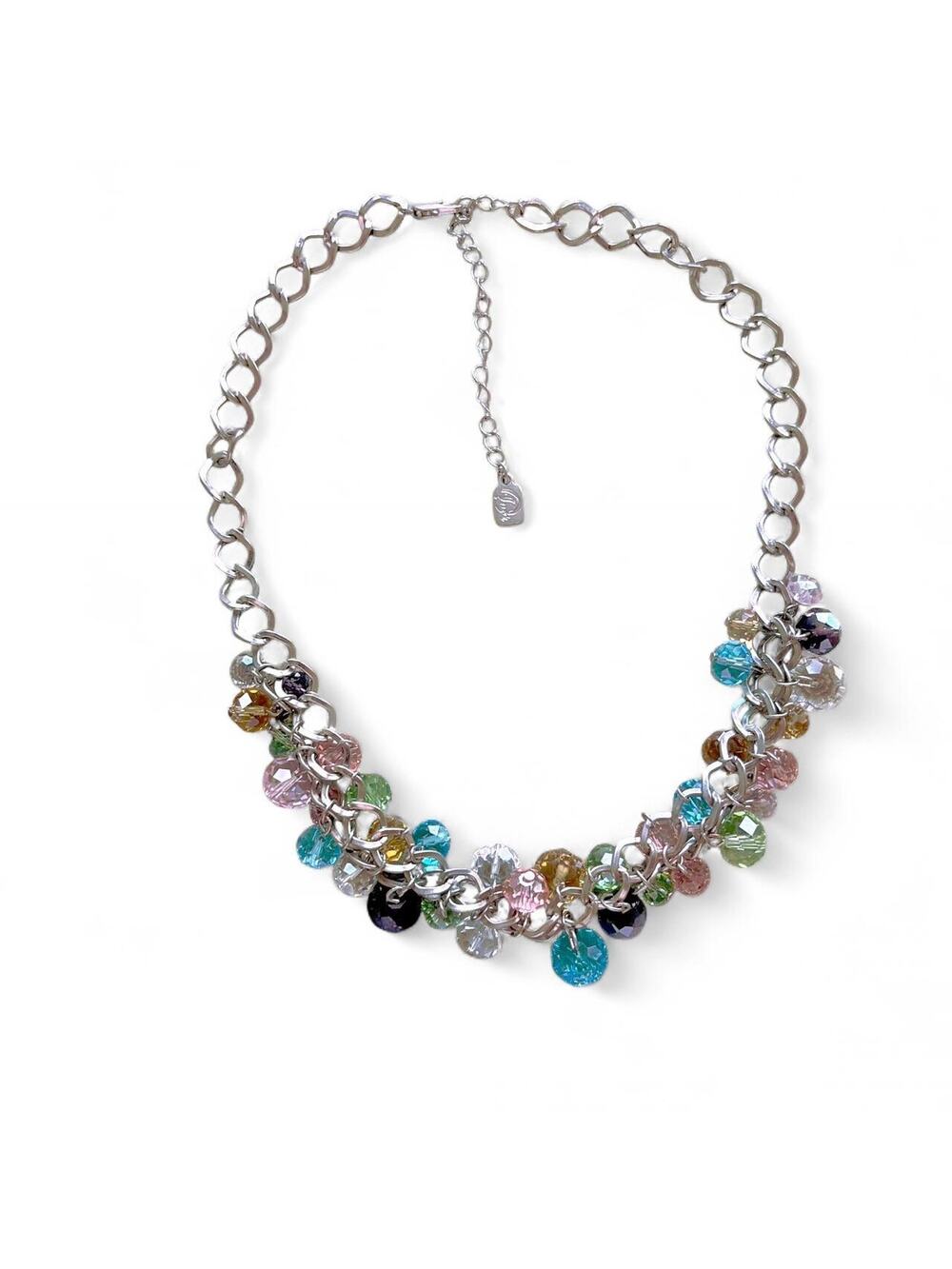 Multicolor crystal necklace with silver chain